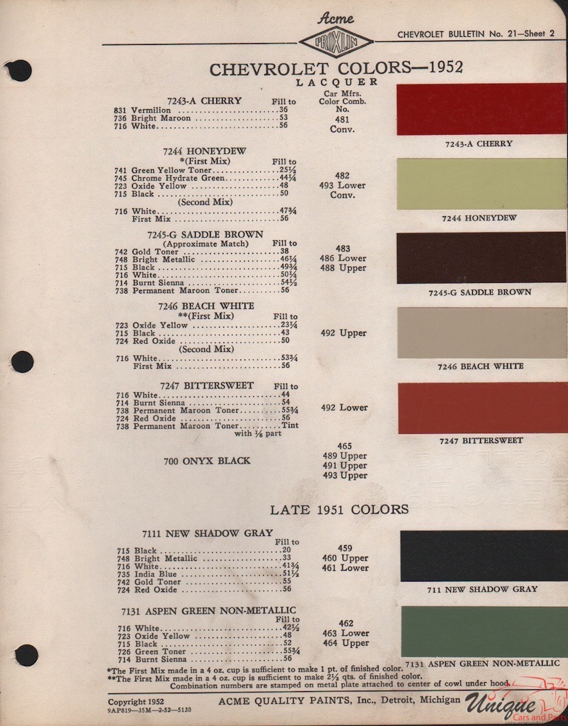 1951 Chev Paint Charts Acme 2
